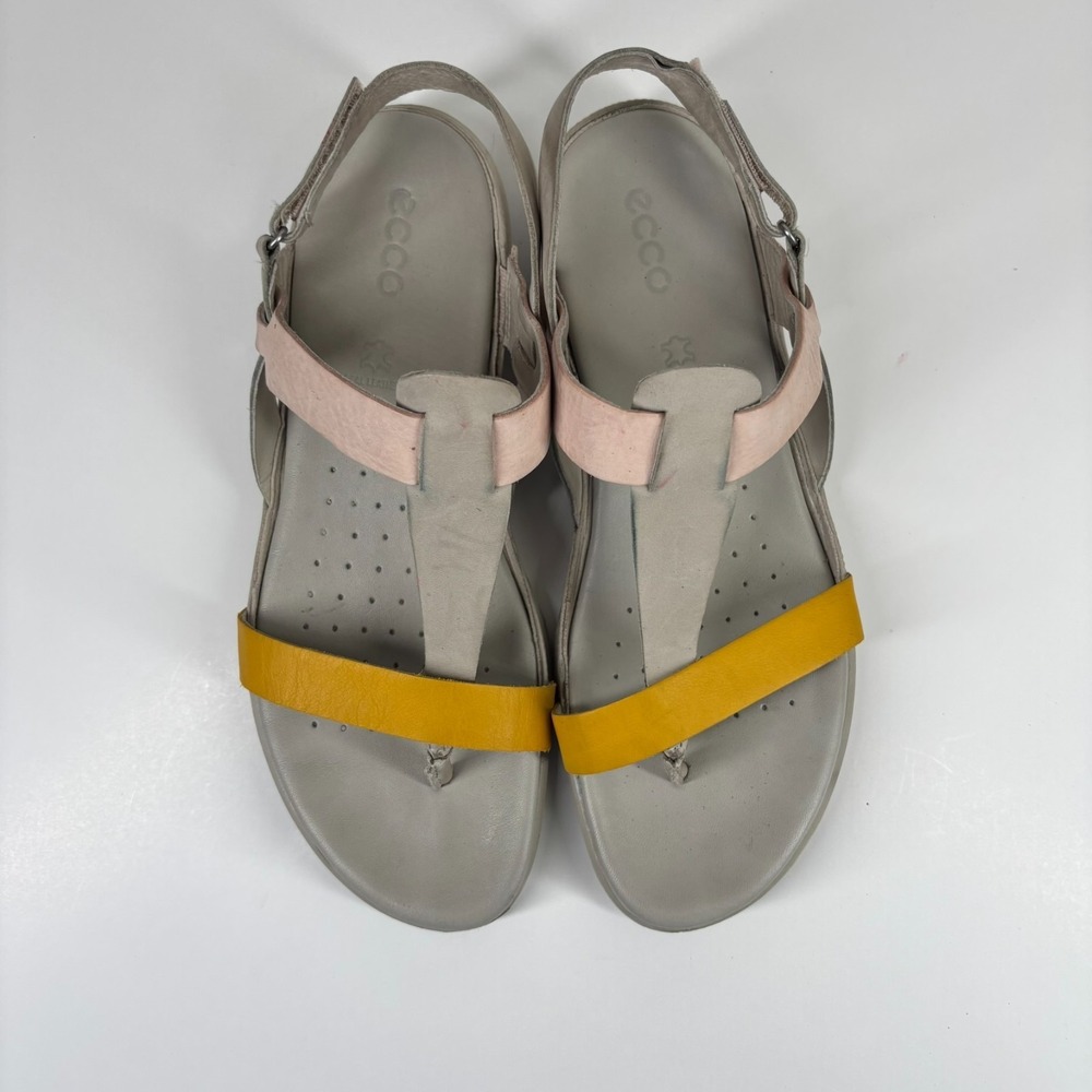 ECCO Flash Women's 10 Merigold/Rose/Gray Leather T-Strap Slingback Thong Sandals - Picture 9 of 16